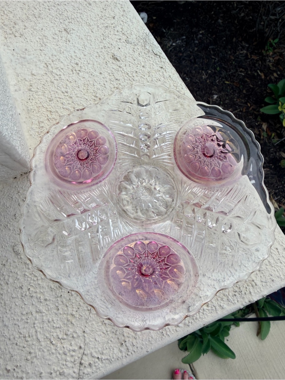 Vintage Hofbauer Byrdes Crystal Footed Cake Plate Pink Bird Medallions Germany